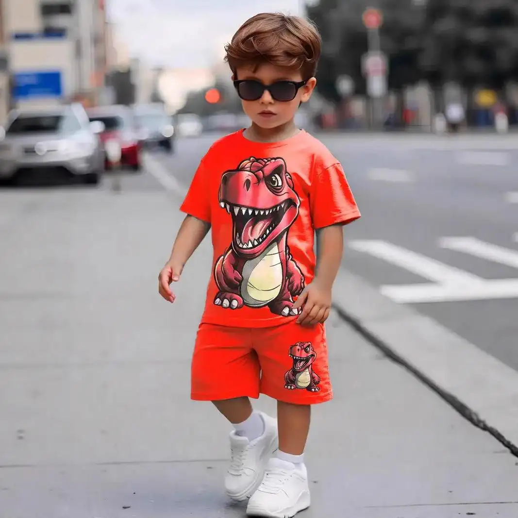 Dinosaur-style Short-sleeve Outfit For Young Children