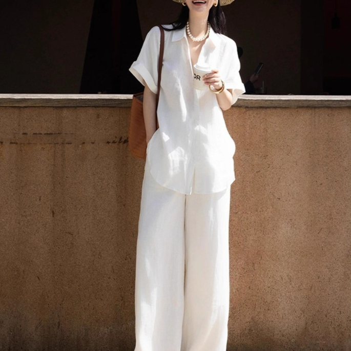 Cotton-linen Casual Womens White Shirt