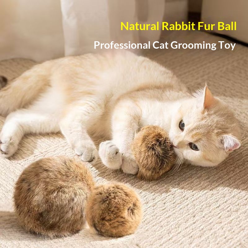Natural Rabbit Fur Ball Kitten Toy