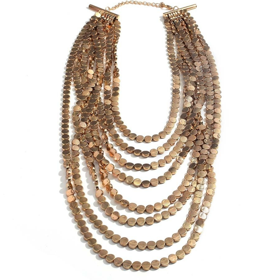 Multilayer Alloy Bead Disc Necklace For Women