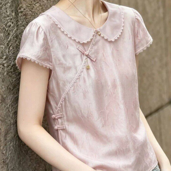 Womens Lapel Short-sleeve Top