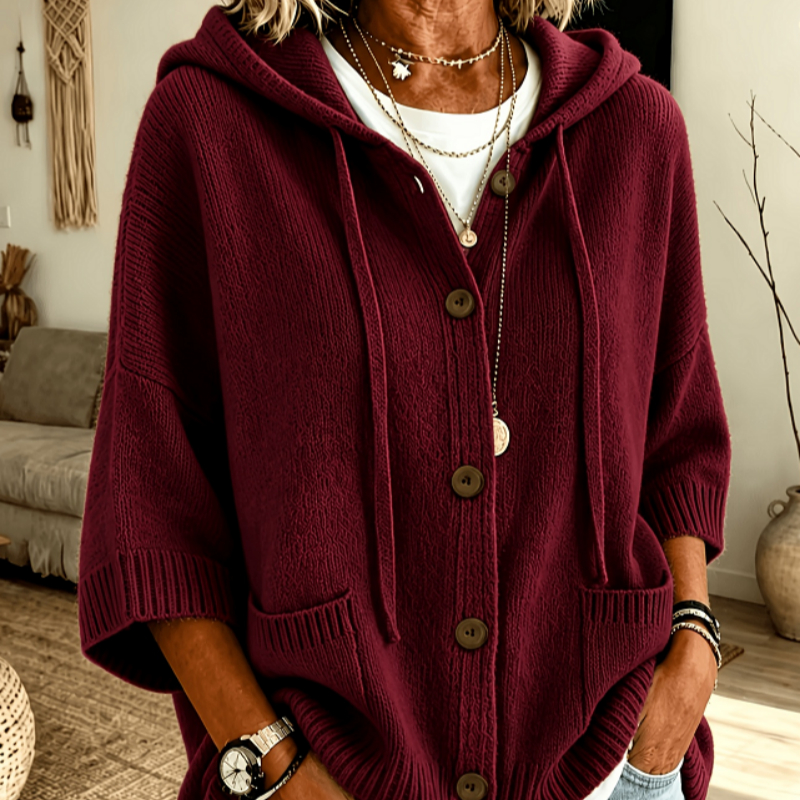 Solid-color Button-down Pullover With A Hood
