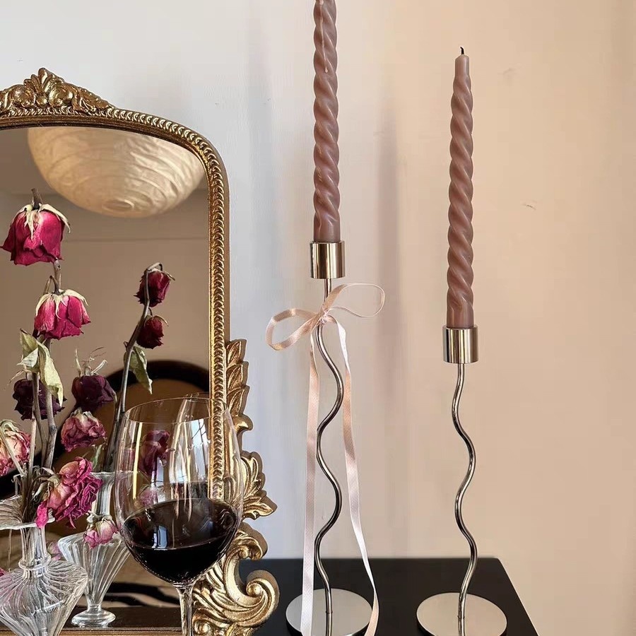 French-style Minimalist Dining Table Candlelight Dinner Stainless Steel Candleholder Elegant Design