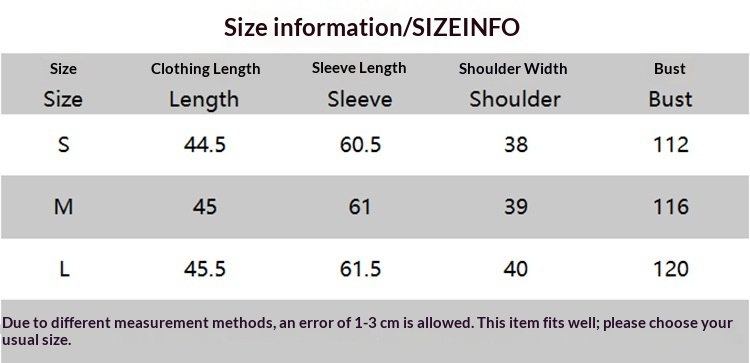 Size chart for Women's Casual Long Sleeve Shirt with Stand-Up Collar