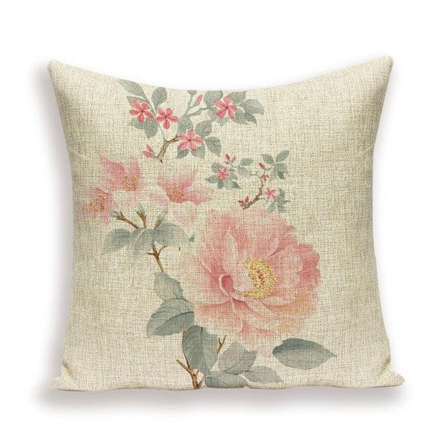 Housse de coussin avec peinture à l'encre, fleurs et plantes – Image 2