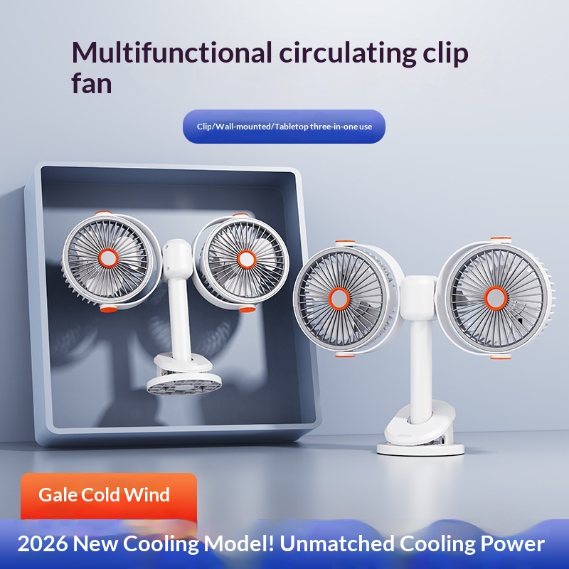 Multi-functional Dual-head Fan With Powerful USB-powered Airflow Circulation