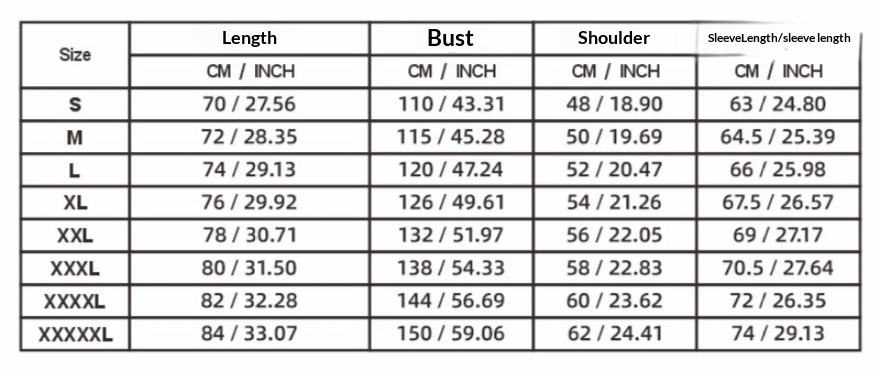 Men's Half-Zip Stand-Collar Sweatshirt - size chart