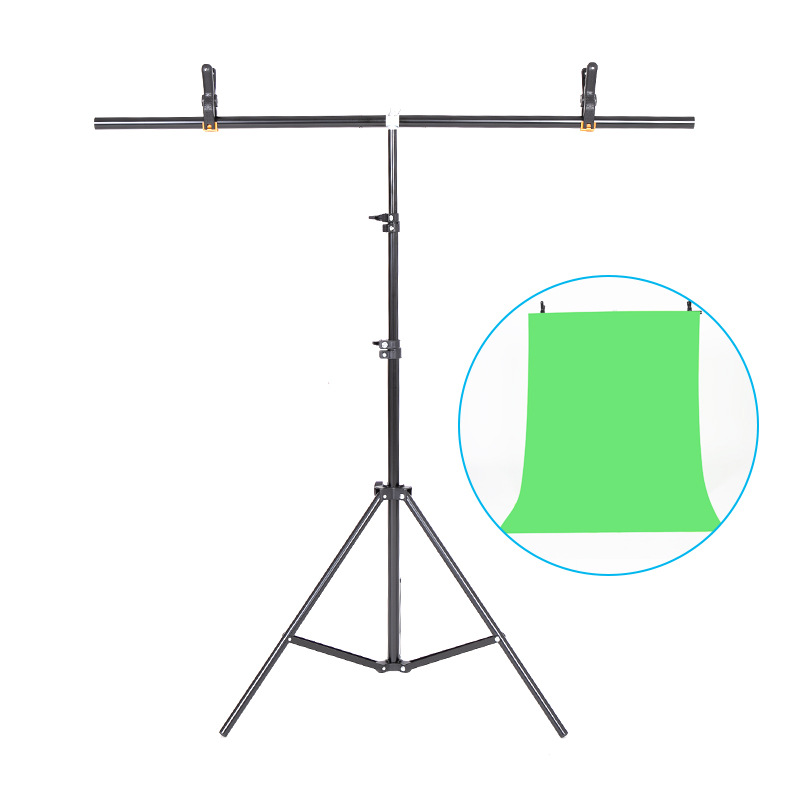 Portable T-Shape Adjustable Backdrop Stand, Telescopic Crossbar Photography Background Support Tripod Kit With Clips For Photo Studio, Live Streaming, Green Screen Chroma Key