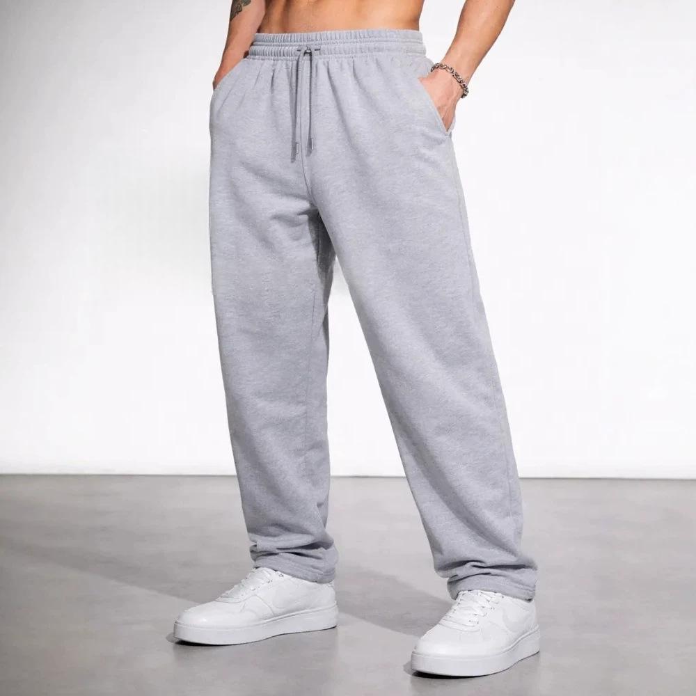 Mens Solid-Color Loose Long Pants With Drawstring Elastic Waist Plus Size
