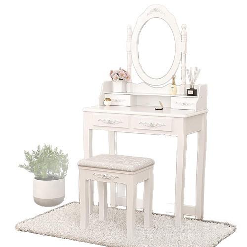 Ensemble coiffeuse et chaise en bois blanc pour adultes – Image 3