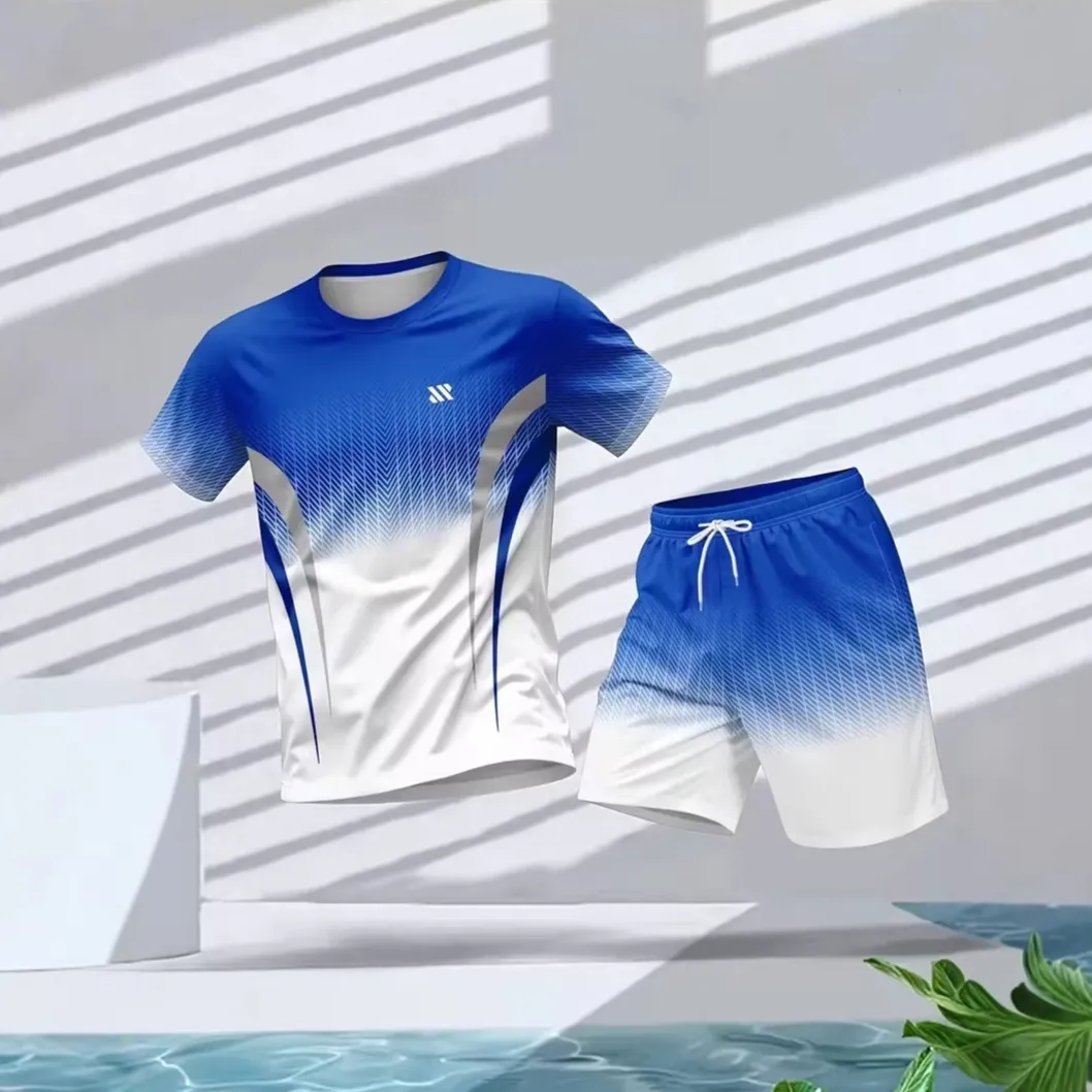Mens Crew-neck Short-sleeve Top And Shorts Set