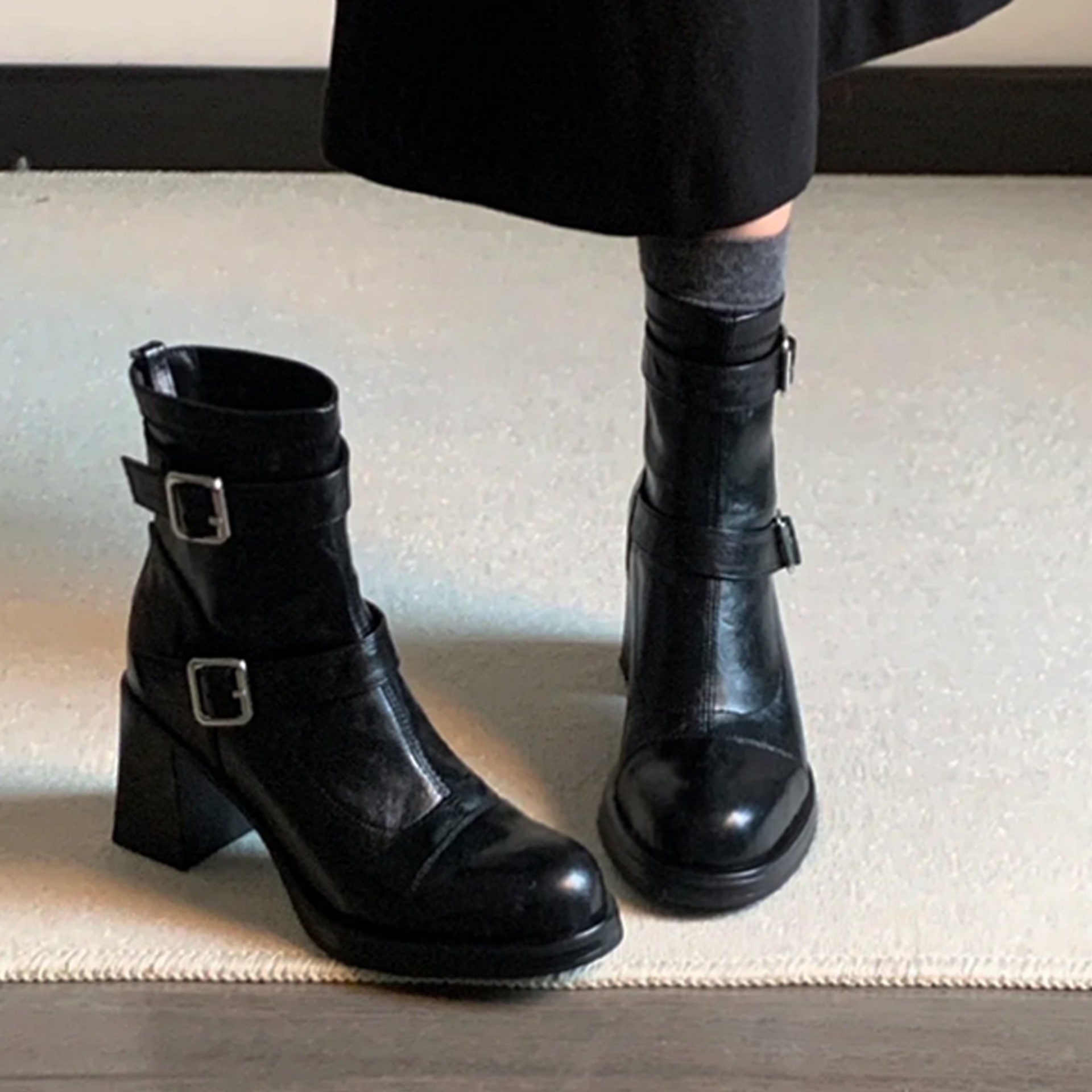 Short Round-toe High-heeled Womens Chunky French-style Platform Boots
