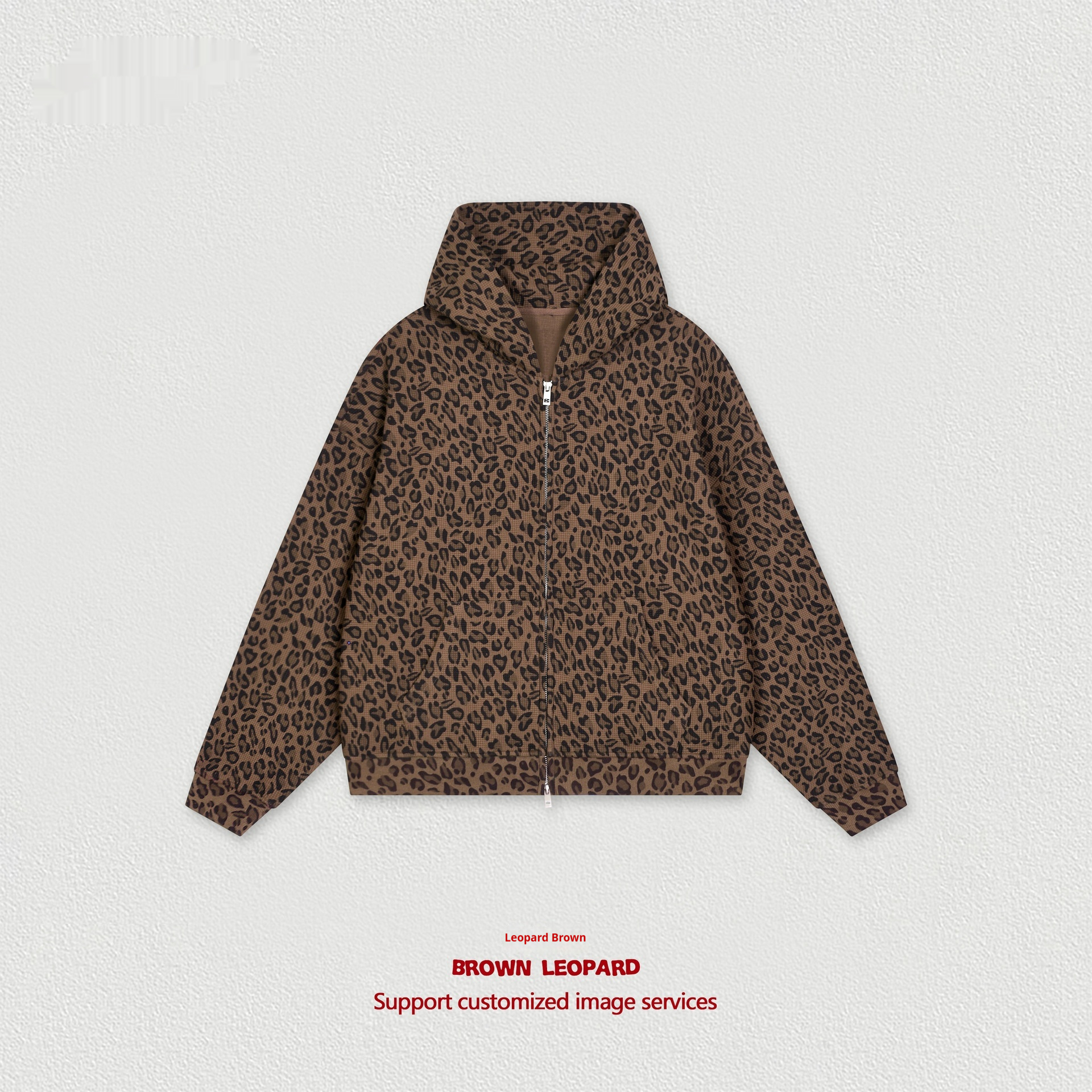 Waffle-textured Hooded Zip-up Sweatshirt Jacket