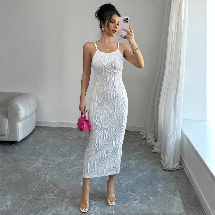 Womens Solid-Color Backless Slit Casual Dress