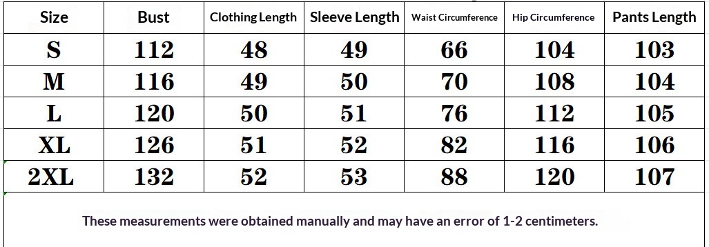 Knit Two-Piece Set - Size Chart