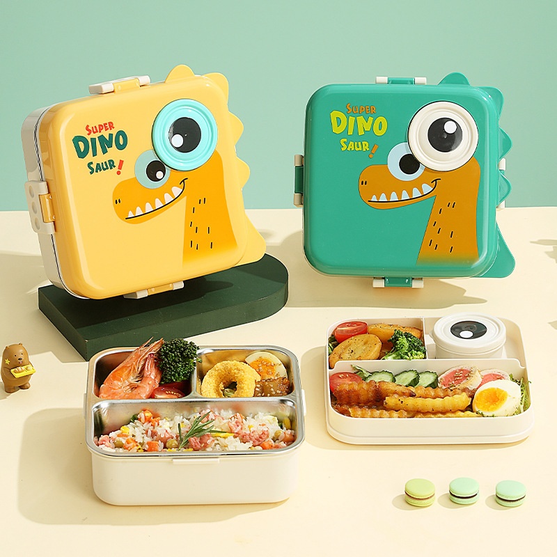 Stainless Steel Lunch Box Cartoon Three-Compartment Student Bento Box
