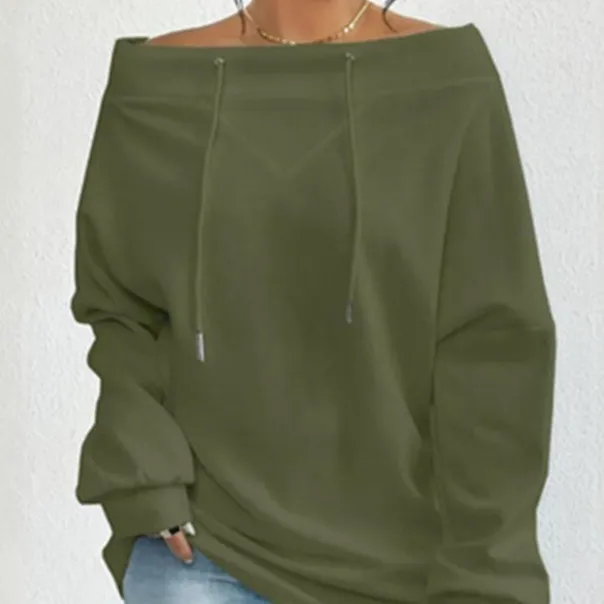 Women's Loose Casual Drawstring Off-the-shoulder Off-shoulder Top
