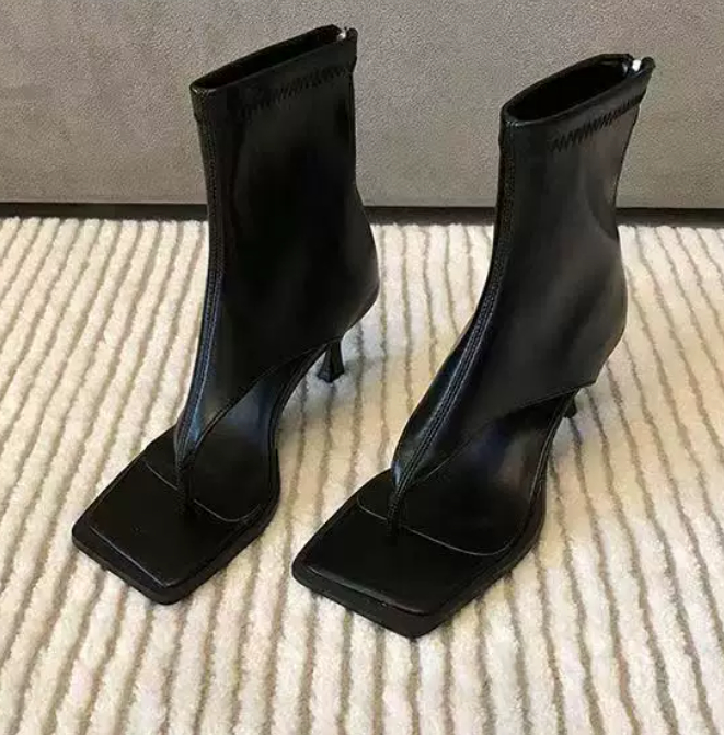 Sheepskin Square-Toe Stiletto Sandals, picture 2 of 4