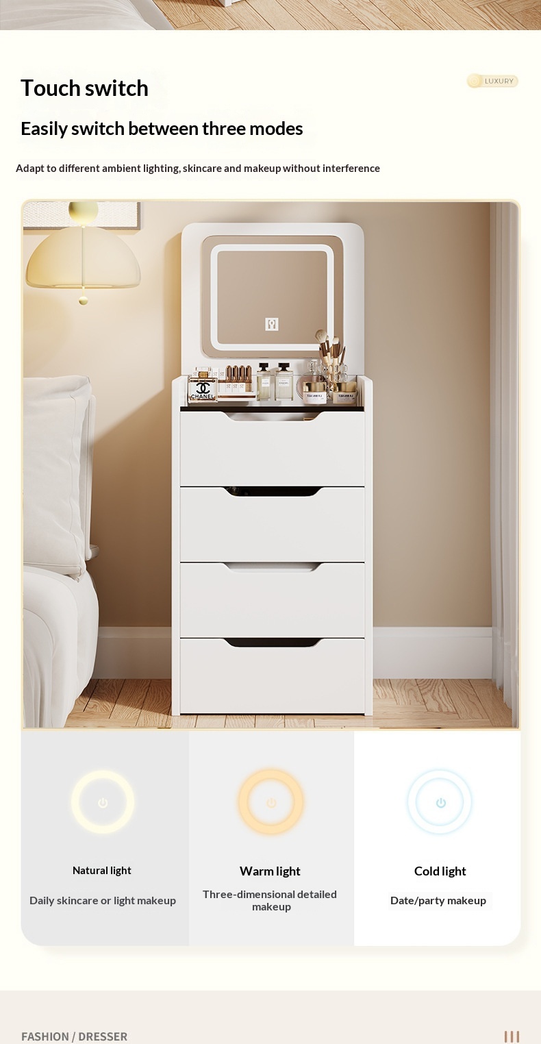 Dressing table with mirror and stool