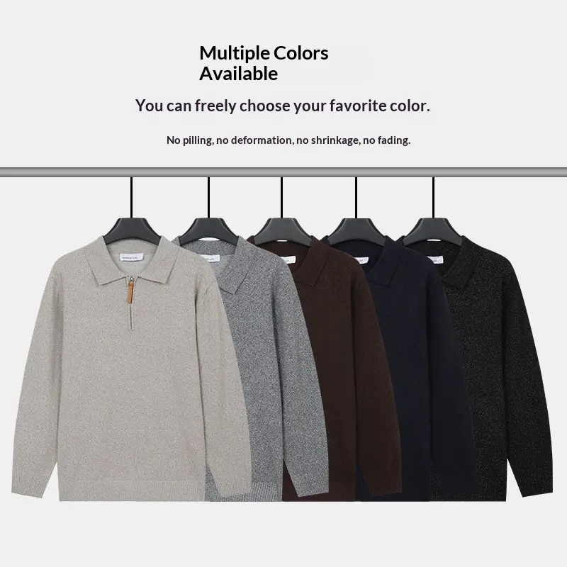 Lapel Knit Sweater With A Half-zip