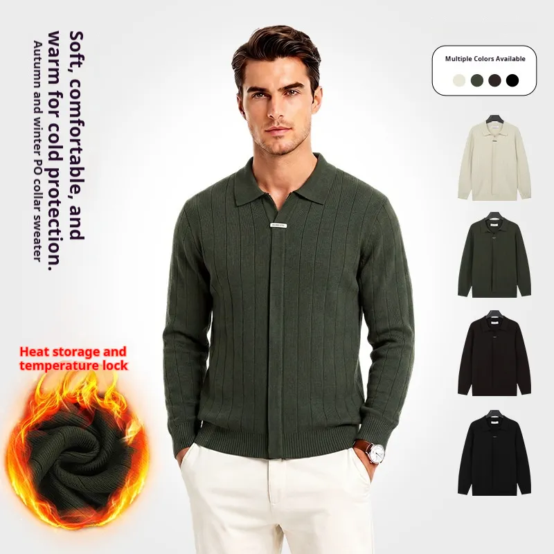 Mens AutumnWinter Lapel Knitted Cardigan Casual Top