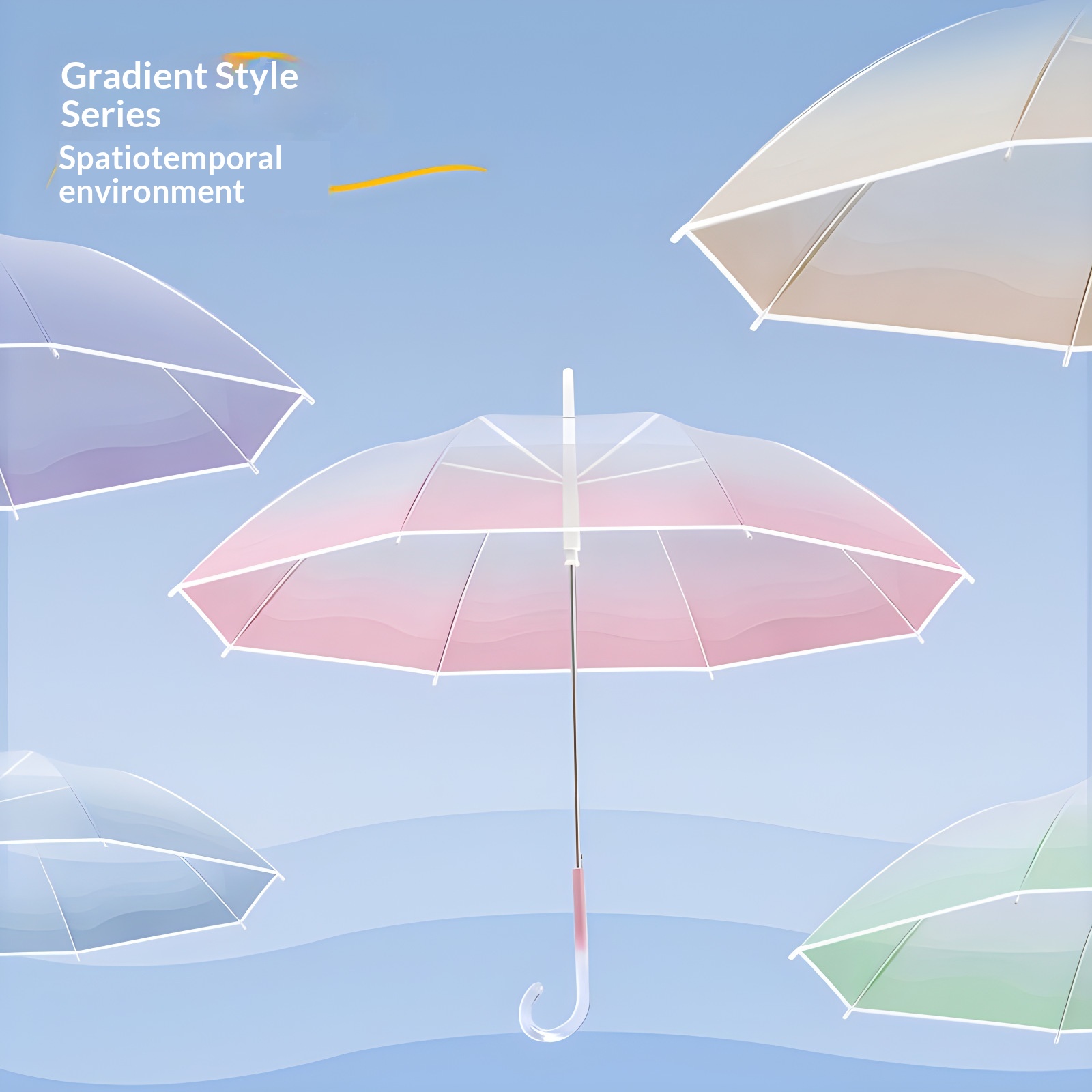 Gradient Transparent Umbrella For Women With An Instagram Style Curved Hook