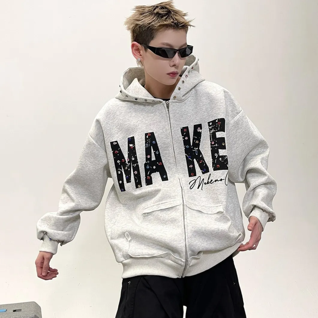 Colored Diamond-Beaded Hooded Zip-Up Sweatshirt Jacket Couples