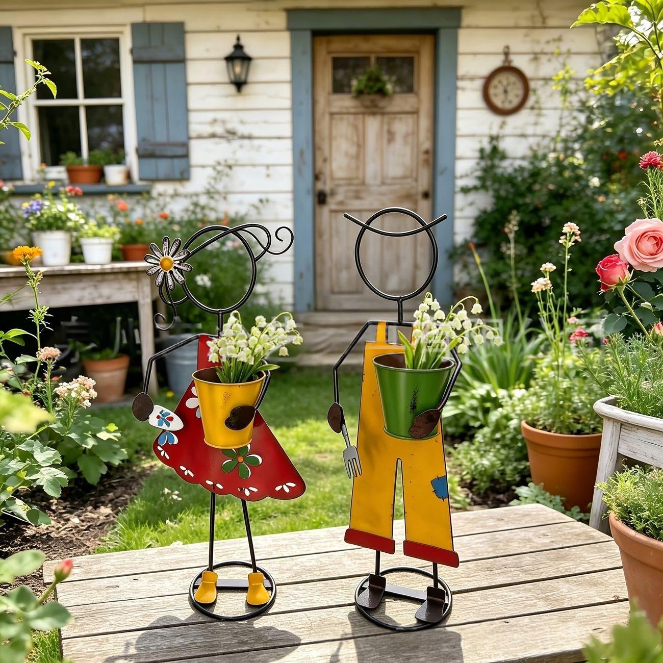 Wrought Iron Painted Cartoon Flower Pot Ornament