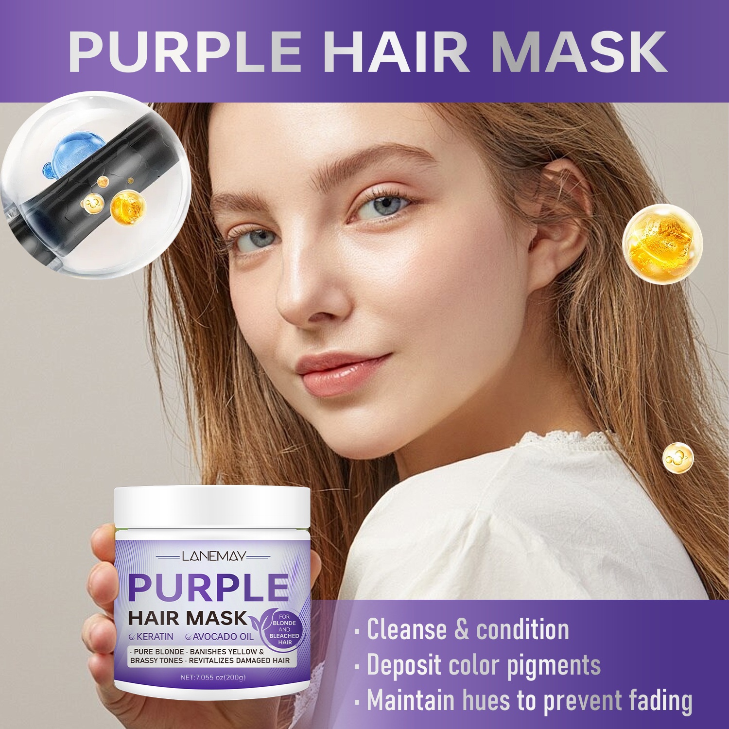Purple Hair Mask Contains Keratin And Avocado Oil