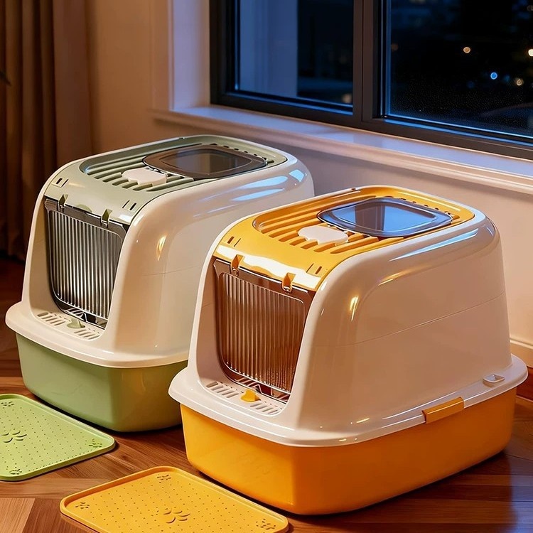 Splash-Proof Cat Litter Box Built-In Extra-Large Cat Sandbox