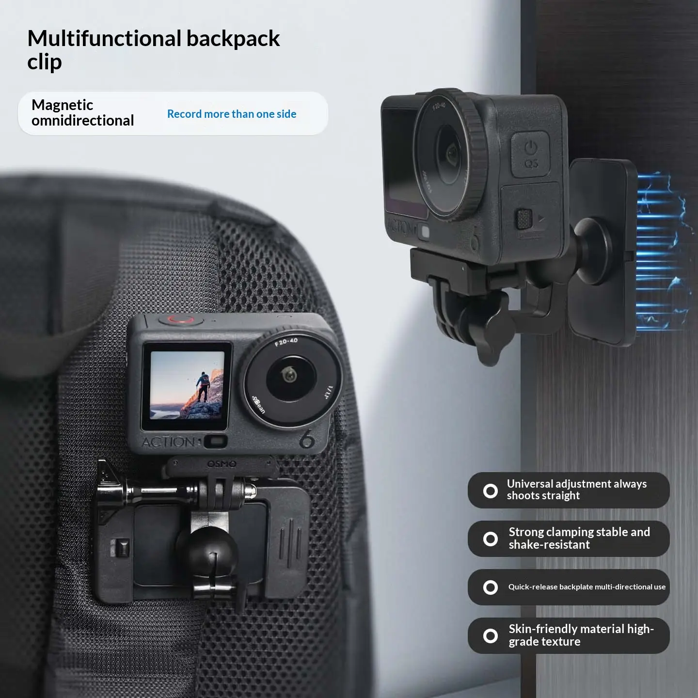 Multi-functional Magnetic Backpack Clip Compatible With Action Cameras