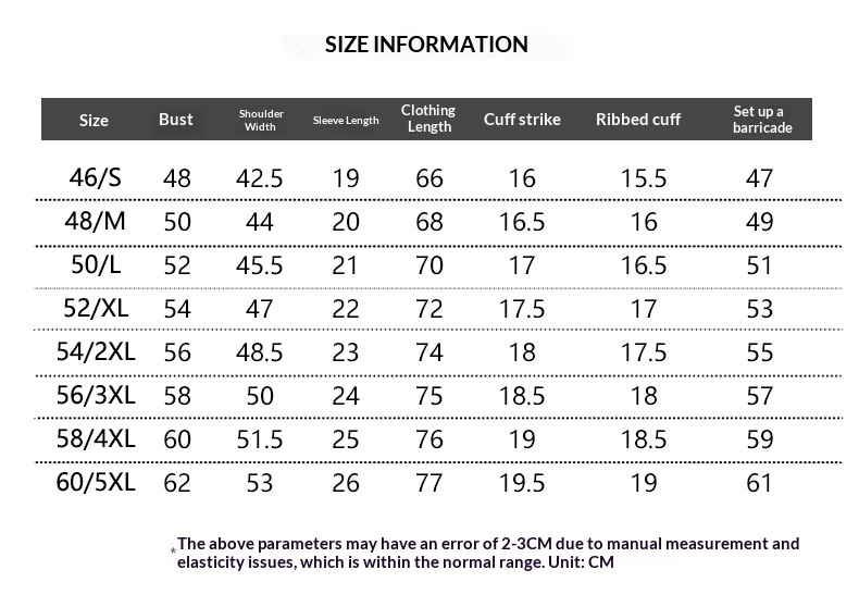 Size chart for Men's Two-Tone Slim-Fit Short Sleeve Shirt