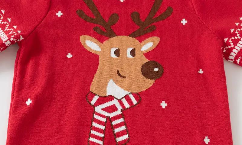 Childrens Deer-pattern Jacquard Fine Cotton Knit Sweater