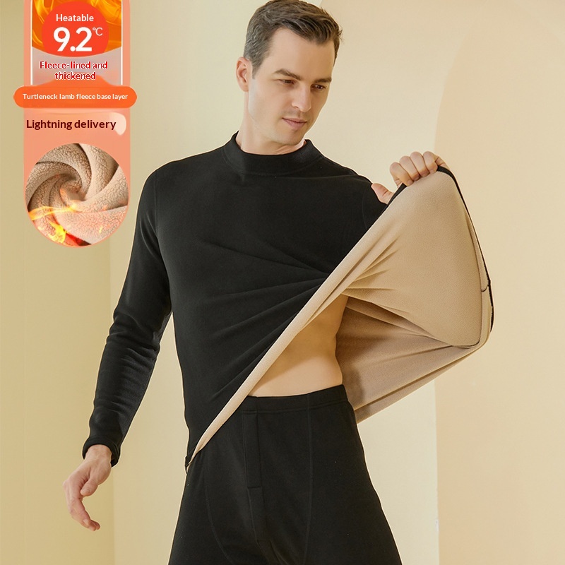 Thick Semi High Neck Thermal Underwear Set With Added Fleece 6