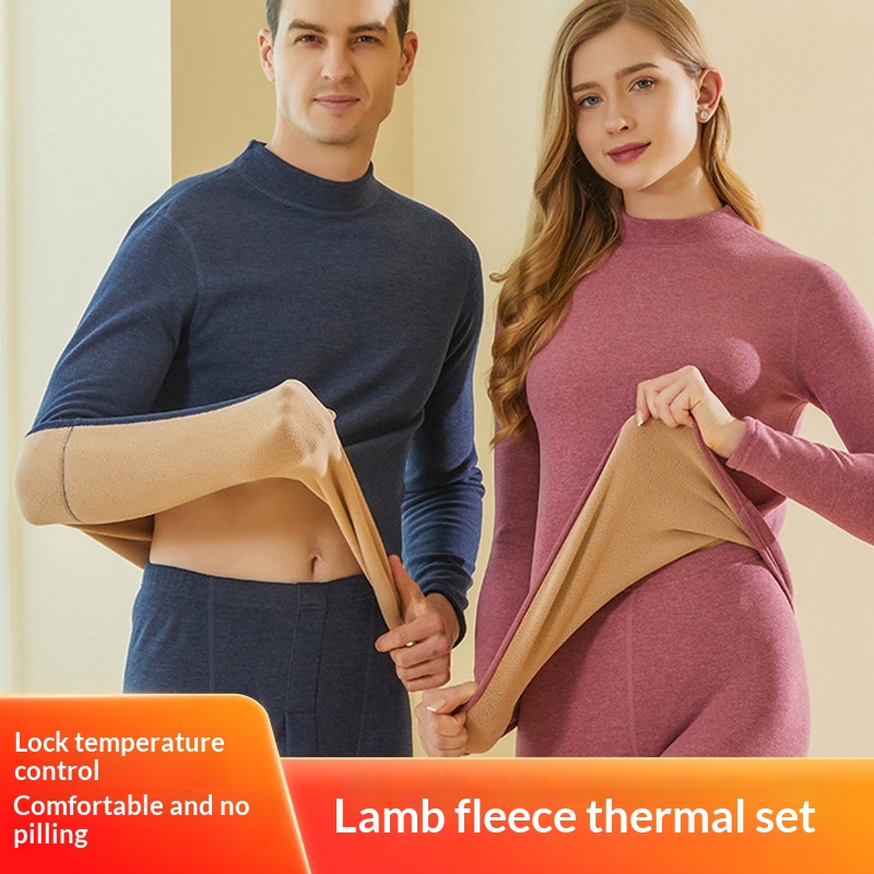 Thick Semi High Neck Thermal Underwear Set With Added Fleece 4
