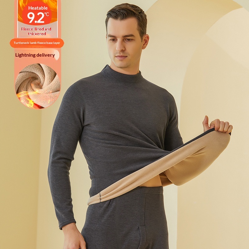 Thick Semi High Neck Thermal Underwear Set With Added Fleece 9