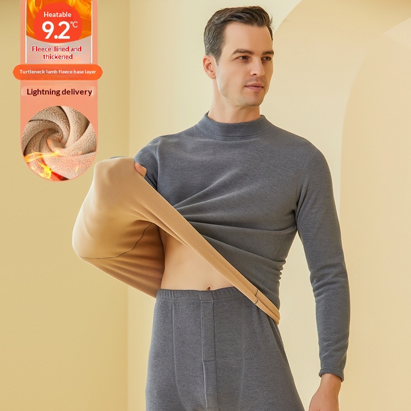 Thick Semi High Neck Thermal Underwear Set With Added Fleece 10