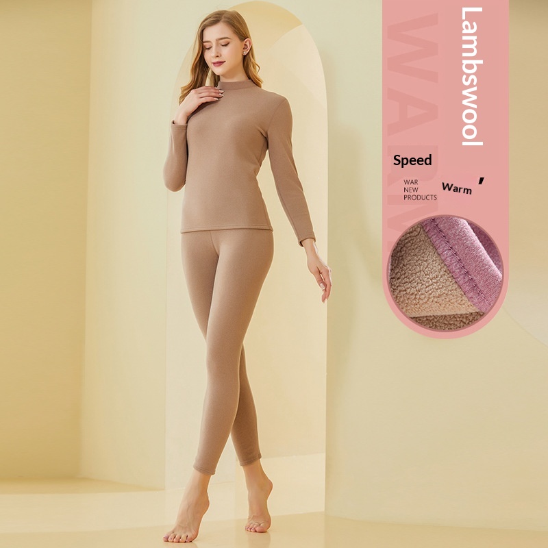 Thick Semi High Neck Thermal Underwear Set With Added Fleece 5