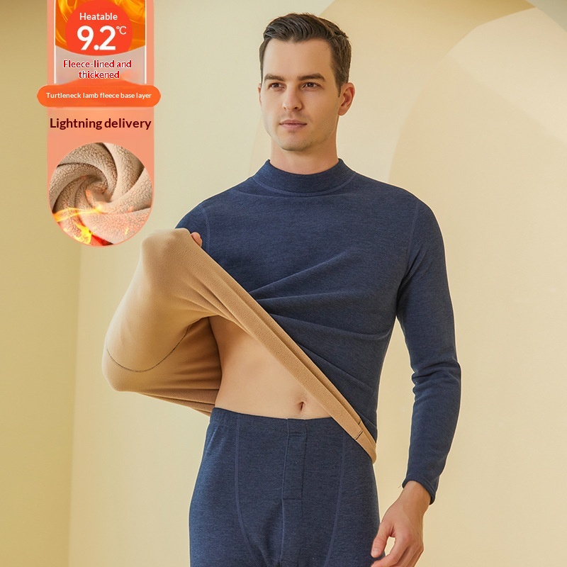 Thick Semi High Neck Thermal Underwear Set With Added Fleece 7