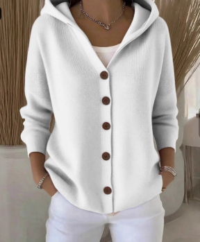 Hooded Knitted Cardigan Women's Solid Color Casual Sweater Jacket