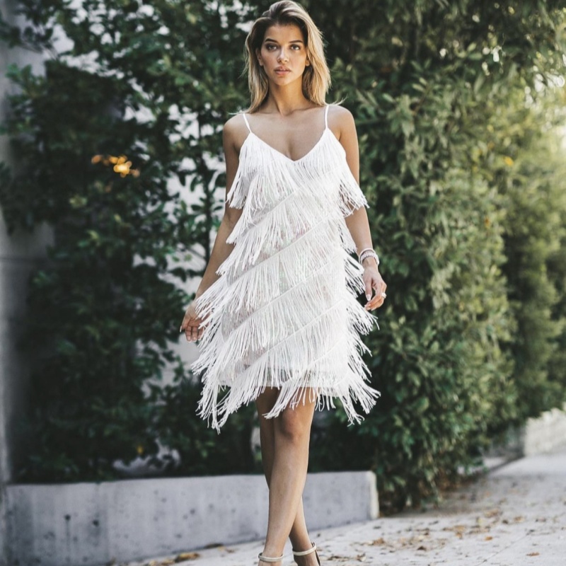 Womens Tassel V-Neck Mesh Dress 3