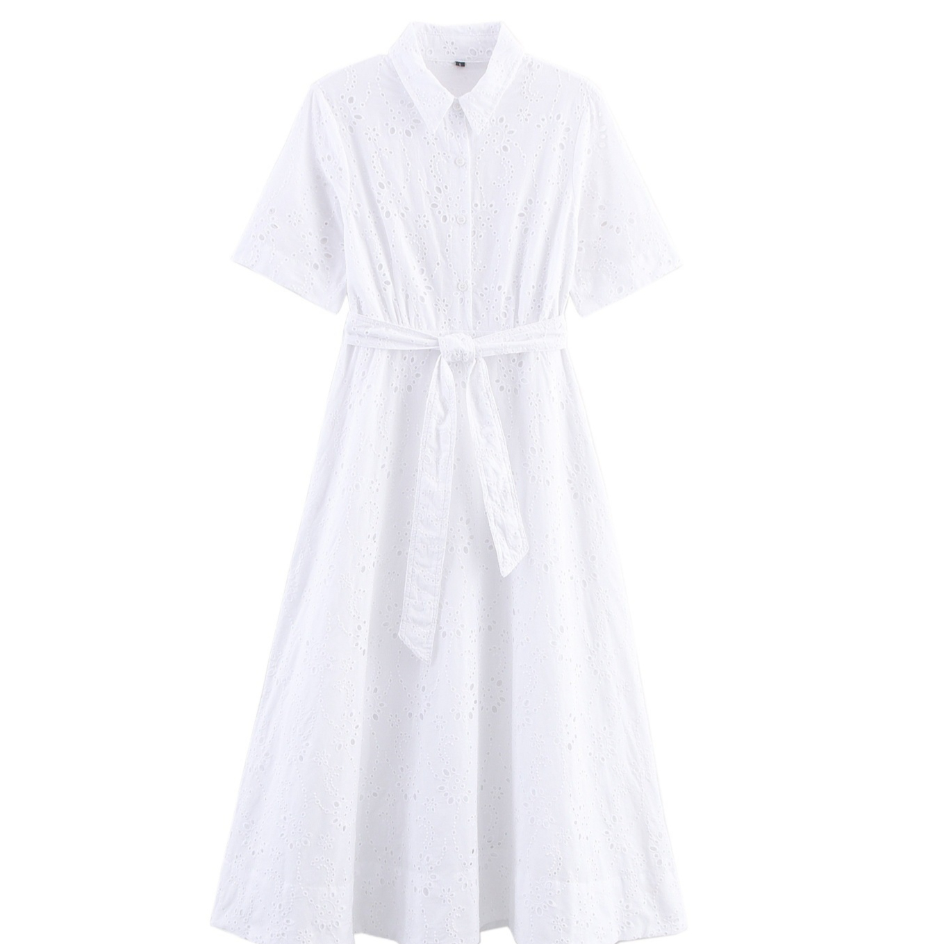 Hollow-out Embroidered Belted Dress For Women — image 1