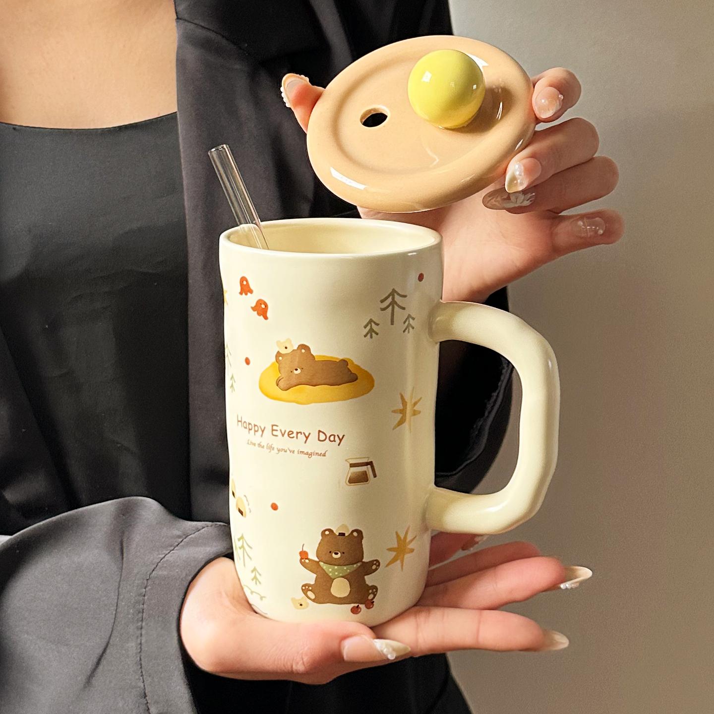Household Ceramic Drinking Cup With Lid