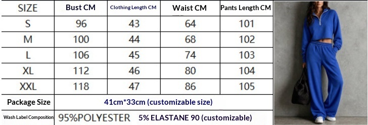 Women's Loose-Fit Half-Zip Sweatshirt & Wide-Leg Pants Set - Size Chart