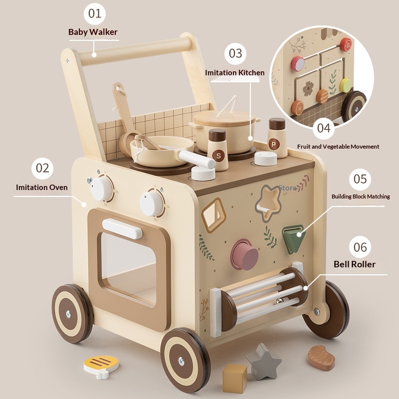 Wooden Multifunctional Beaded Building Block Hand Truck For Toddlers — foto 5