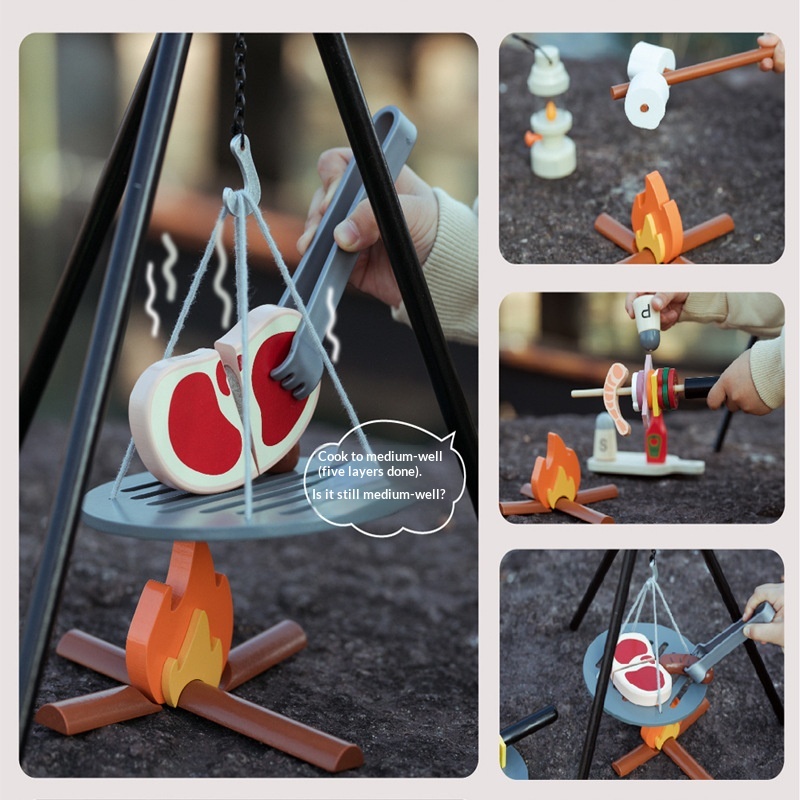 Wooden Camping BBQ Toy Childrens Pretend Kitchen Playset — foto 3