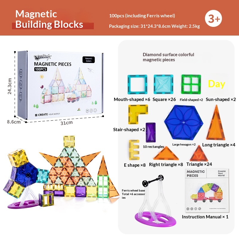 Portable Magnetic Tile Colorful Window Childrens Educational Building Toy — foto 12