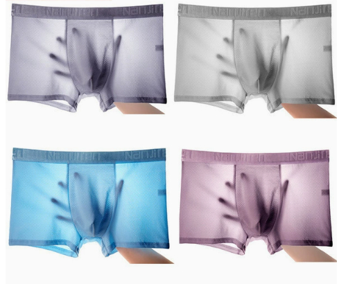 Ice-silk Mens Underwear Breathable Boxer Briefs Mesh-quadrilateral Shorts