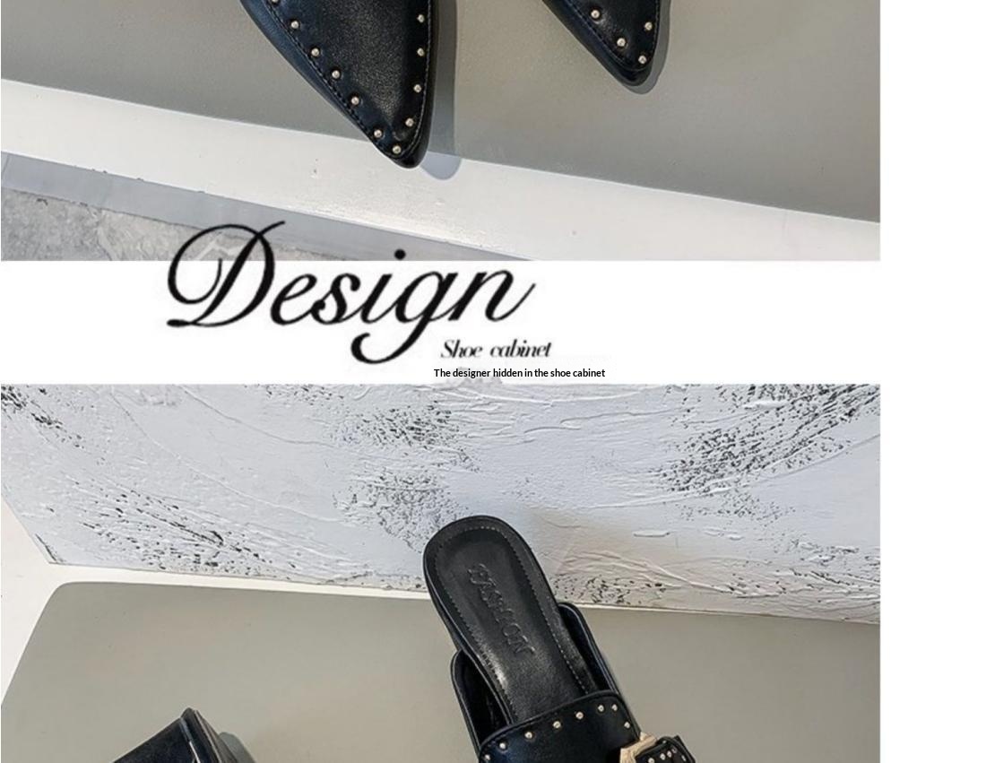 Women's black pointed toe mid-heel mules - front view showing pointed toe detail