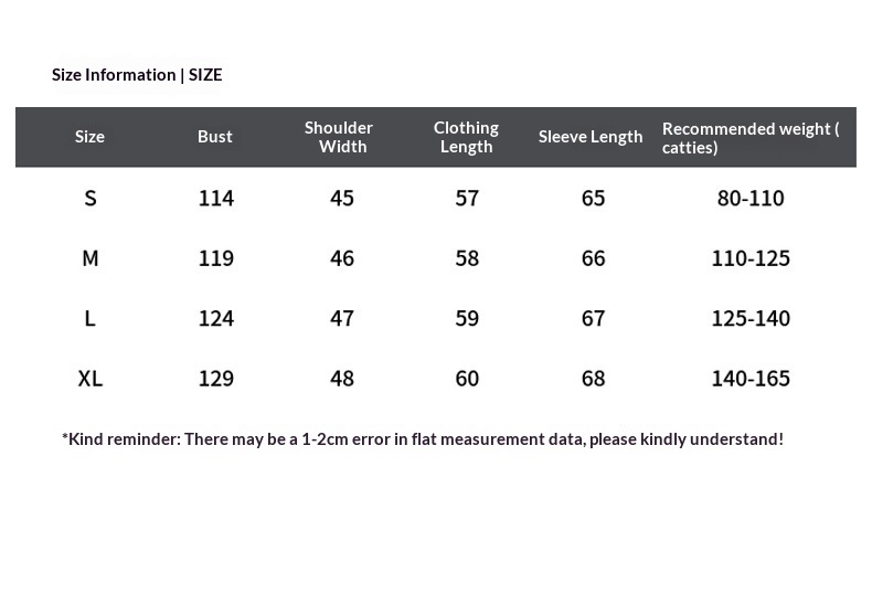 Women's Short Hooded Winter Coat - Size Chart